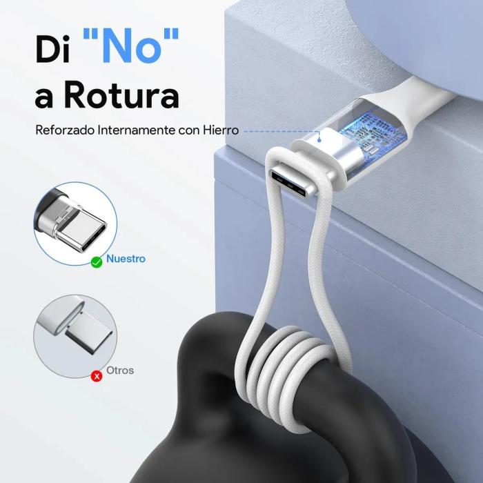 Cable Tipo C a Tipo C con Carga Rápida 60W, 3A, 480 Mbps y Diseño Trenzado, de 1 Metro - Blanco