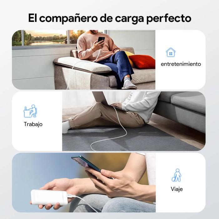 Cable Tipo C a Tipo C con Carga Rápida 60W, 3A, 480 Mbps y Diseño Trenzado, de 1 Metro - Blanco