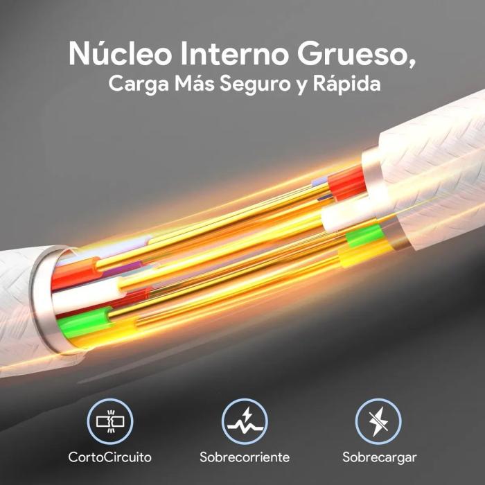 Cable Tipo C a Tipo C con Carga Rápida 60W, 3A, 480 Mbps y Diseño Trenzado, de 1 Metro - Blanco